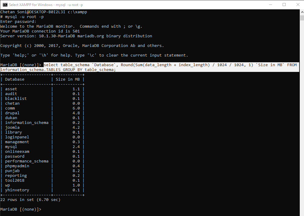 Check MySQL Database Size Command Line Yeah Hub